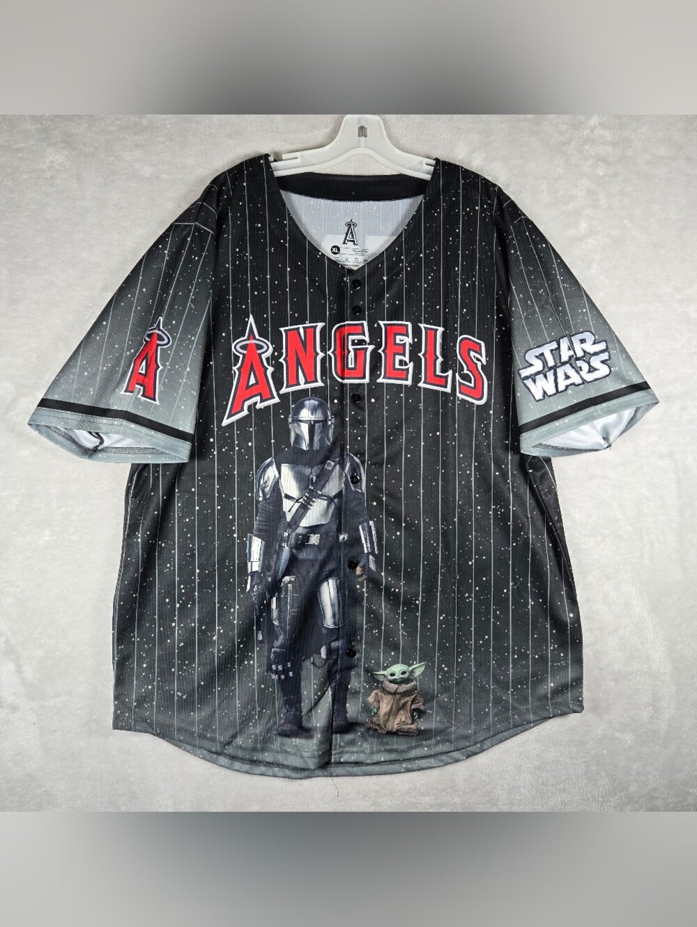 Anaheim Angels Star Wars Weekend Mandalorian Grogu Jersey Mens Size XL Black